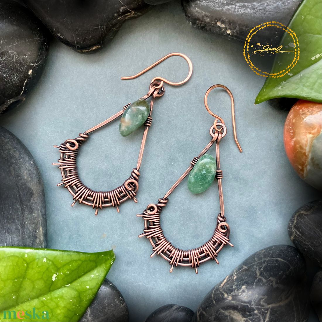 SaraZ // Green Nest fülbevaló moha acháttal - ékszer - fülbevaló - lógó fülbevaló - Meska.hu