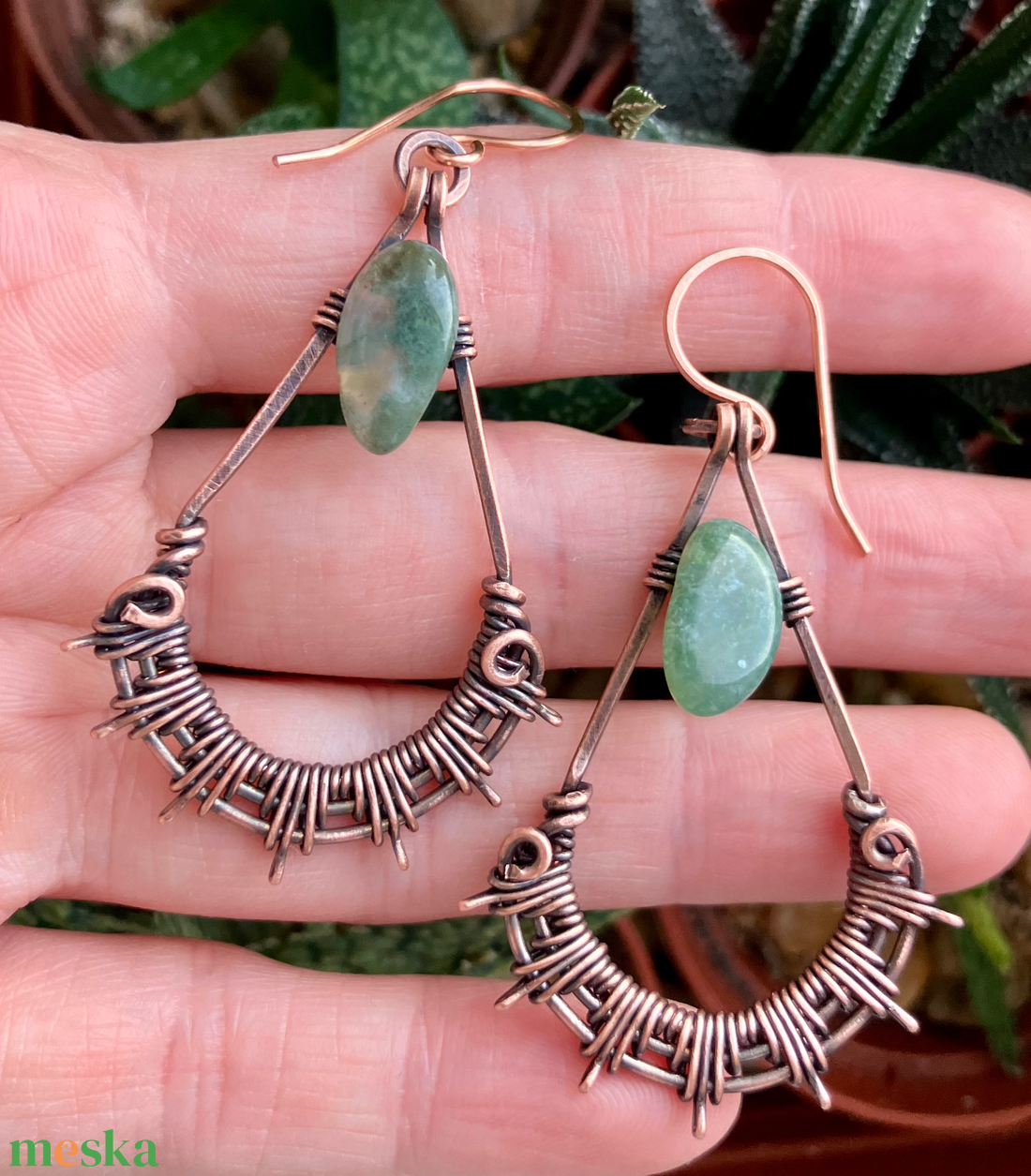 SaraZ // Green Nest fülbevaló moha acháttal - ékszer - fülbevaló - lógó fülbevaló - Meska.hu