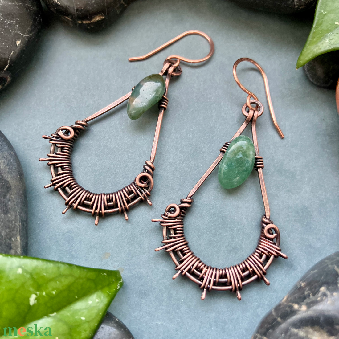 SaraZ // Green Nest fülbevaló moha acháttal - ékszer - fülbevaló - lógó fülbevaló - Meska.hu