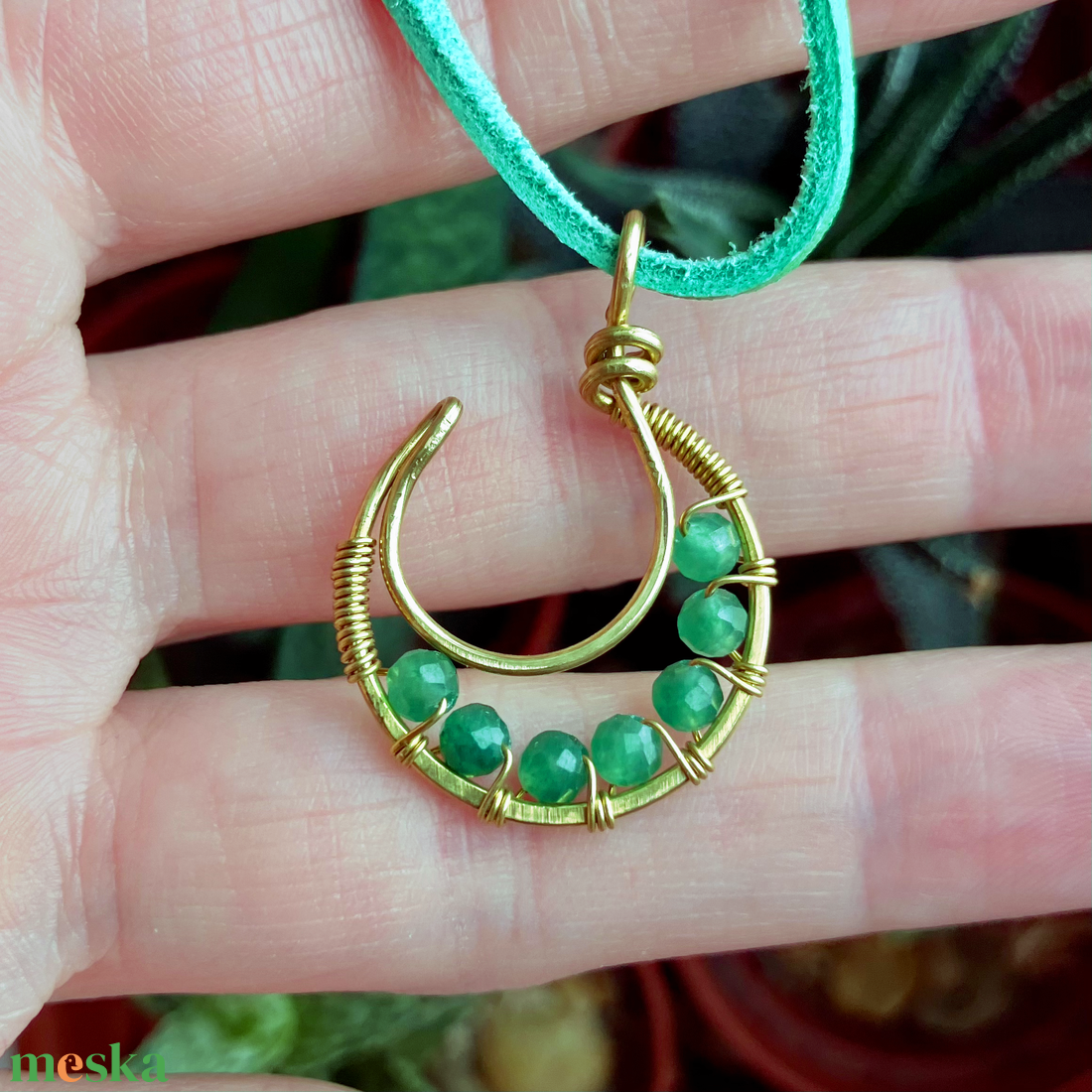 SaraZ // Lunar Circle nyaklánc aventurinnal - ékszer - nyaklánc - medálos nyaklánc - Meska.hu