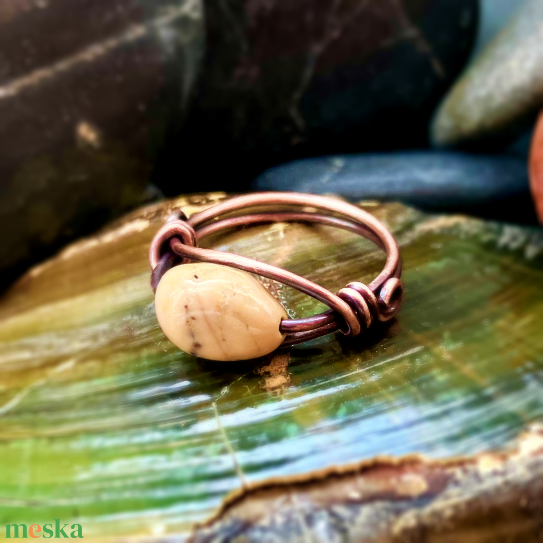 SaraZ // Inner Ember gyűrű alasani acháttal - ékszer - gyűrű - gyöngyös gyűrű - Meska.hu