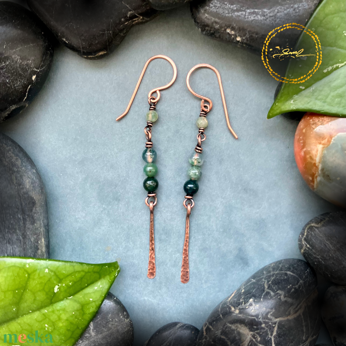 SaraZ // Forest Drop fülbevaló indiai acháttal - ékszer - fülbevaló - lógó fülbevaló - Meska.hu