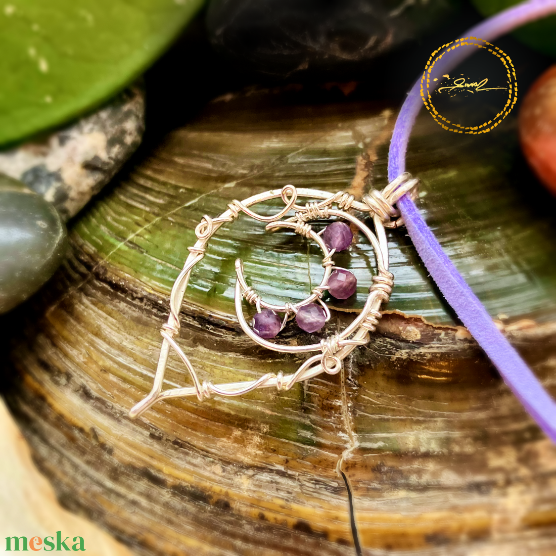 SaraZ // Eclipse Soul - Hold nyaklánc ametiszttel - ékszer - nyaklánc - medálos nyaklánc - Meska.hu