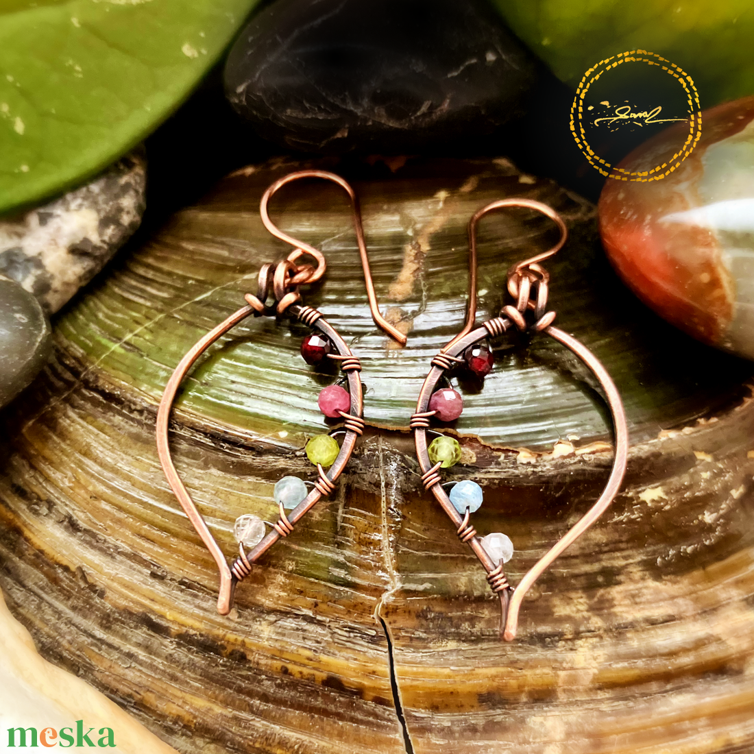 SaraZ // Forest Drop fülbevaló vegyes ásványokkal - ékszer - fülbevaló - lógó fülbevaló - Meska.hu