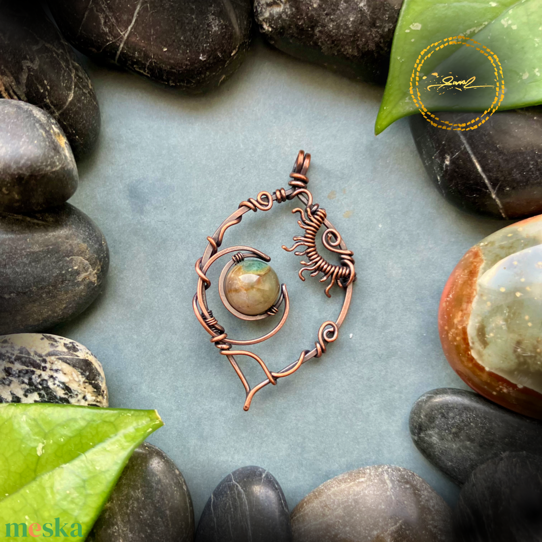 SaraZ // Eclipse Soul nyaklánc indiai acháttal - ékszer - nyaklánc - medálos nyaklánc - Meska.hu