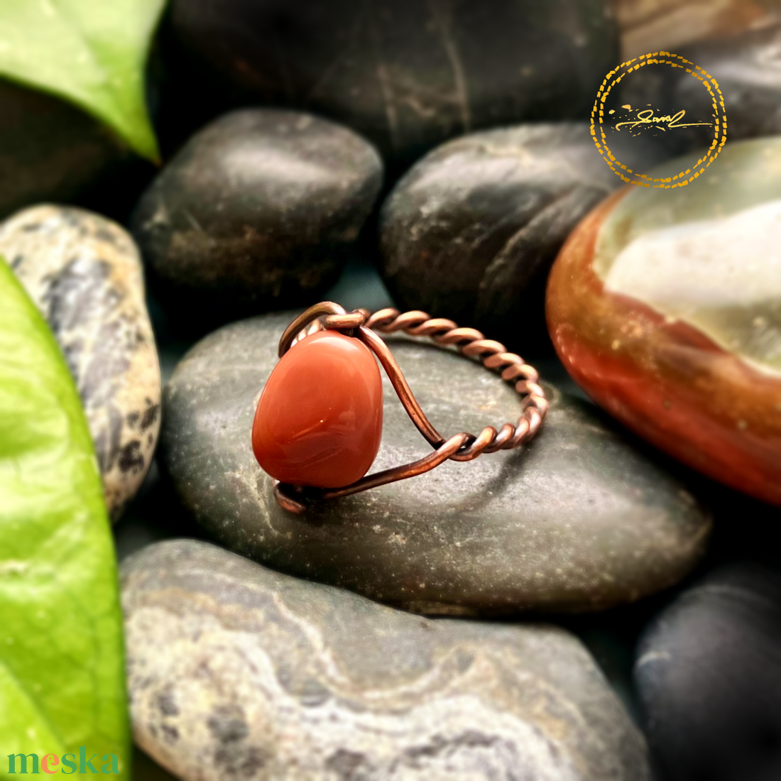 SaraZ // Amber Dune gyűrű alasani acháttal - ékszer - gyűrű - gyöngyös gyűrű - Meska.hu