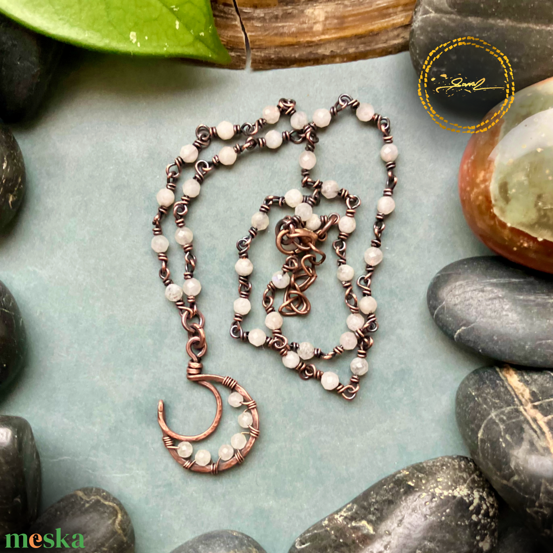 SaraZ // Lunar Circle nyaklánc holdkővel - ékszer - nyaklánc - medálos nyaklánc - Meska.hu