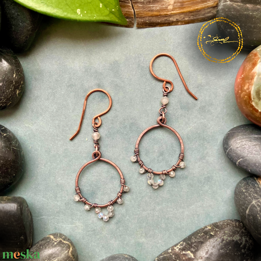 SaraZ // Desert Bloom fülbevaló labradorittal - ékszer - fülbevaló - lógó fülbevaló - Meska.hu