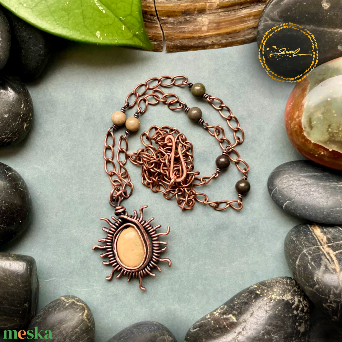 SaraZ // Eclipse Soul - Nap nyaklánc alasani és óceán acháttal - ékszer - nyaklánc - medálos nyaklánc - Meska.hu