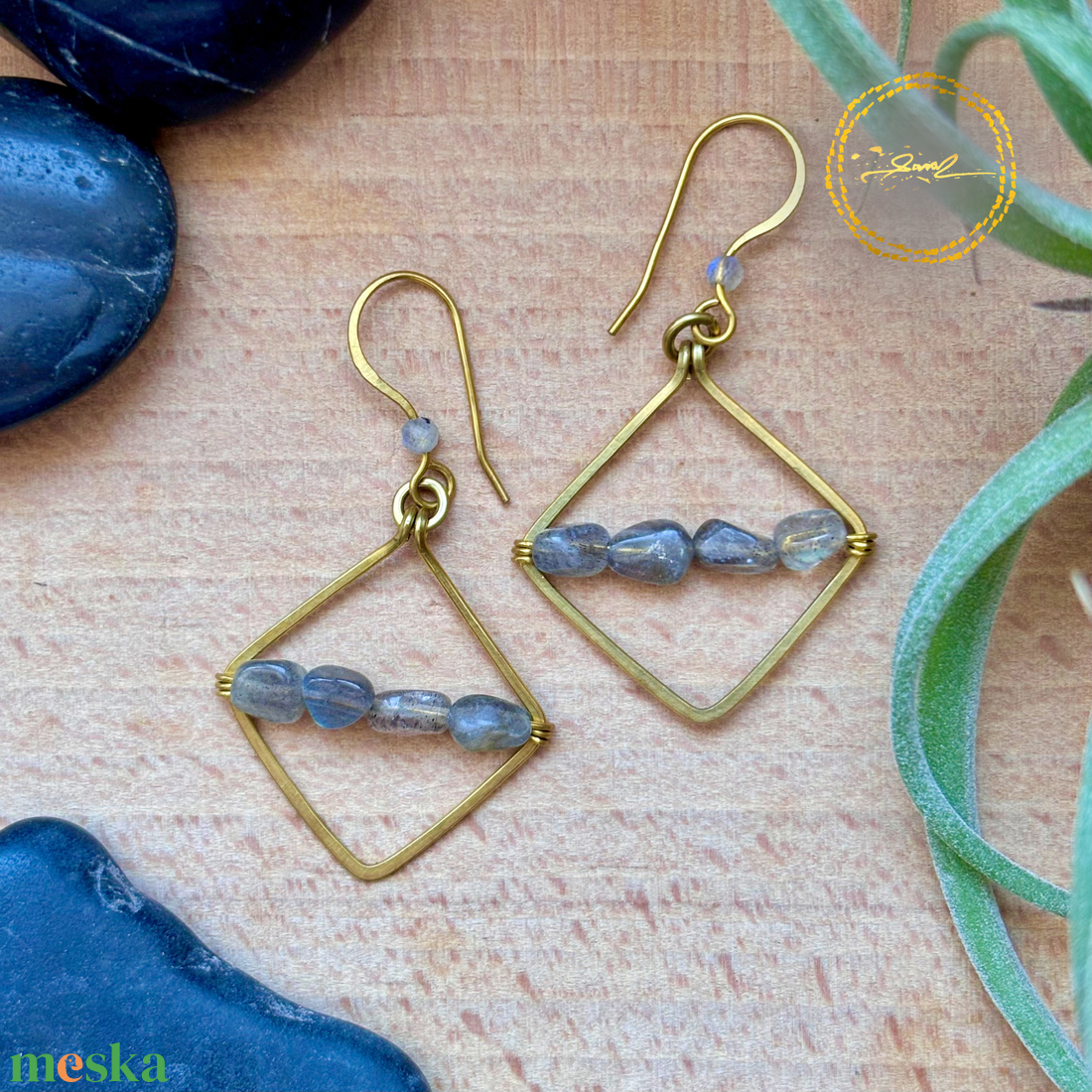 SaraZ // Forest Geometry fülbevaló labradorittal - ékszer - fülbevaló - lógó fülbevaló - Meska.hu