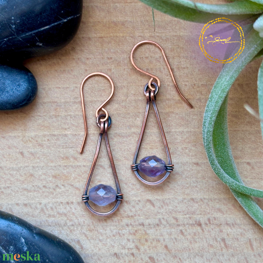 SaraZ // Rain Drop fülbevaló fluorittal - ékszer - fülbevaló - lógó fülbevaló - Meska.hu