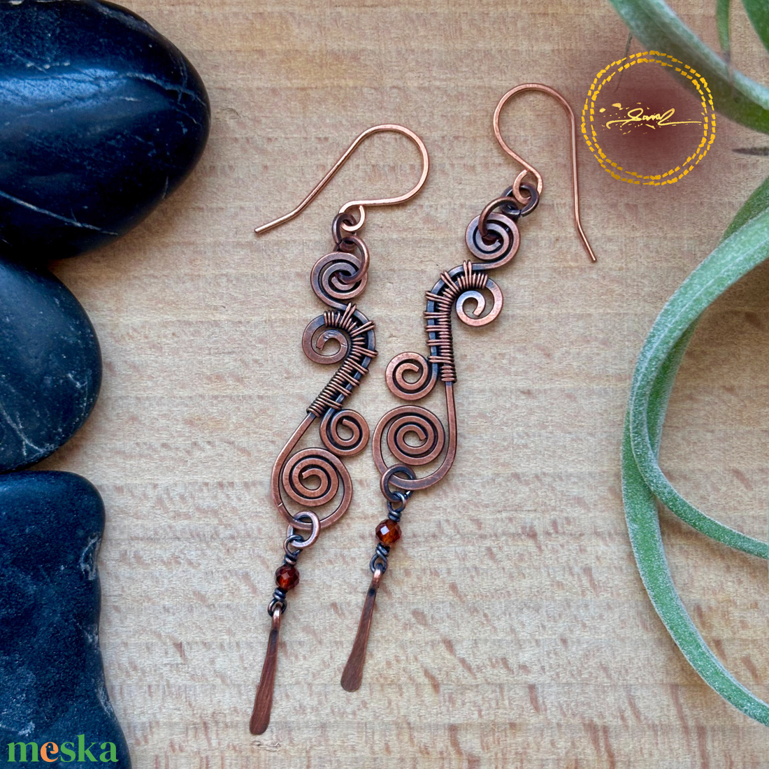 SaraZ // Desert Bloom fülbevaló hessonittal - ékszer - fülbevaló - lógó fülbevaló - Meska.hu