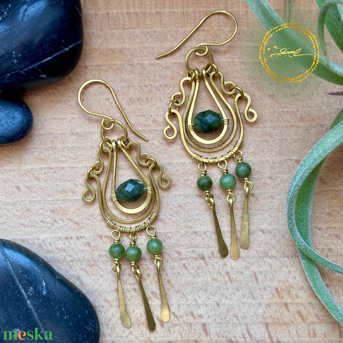SaraZ // Forest Drop fülbevaló indiai acháttal és déli jádéval - ékszer - fülbevaló - lógó fülbevaló - Meska.hu