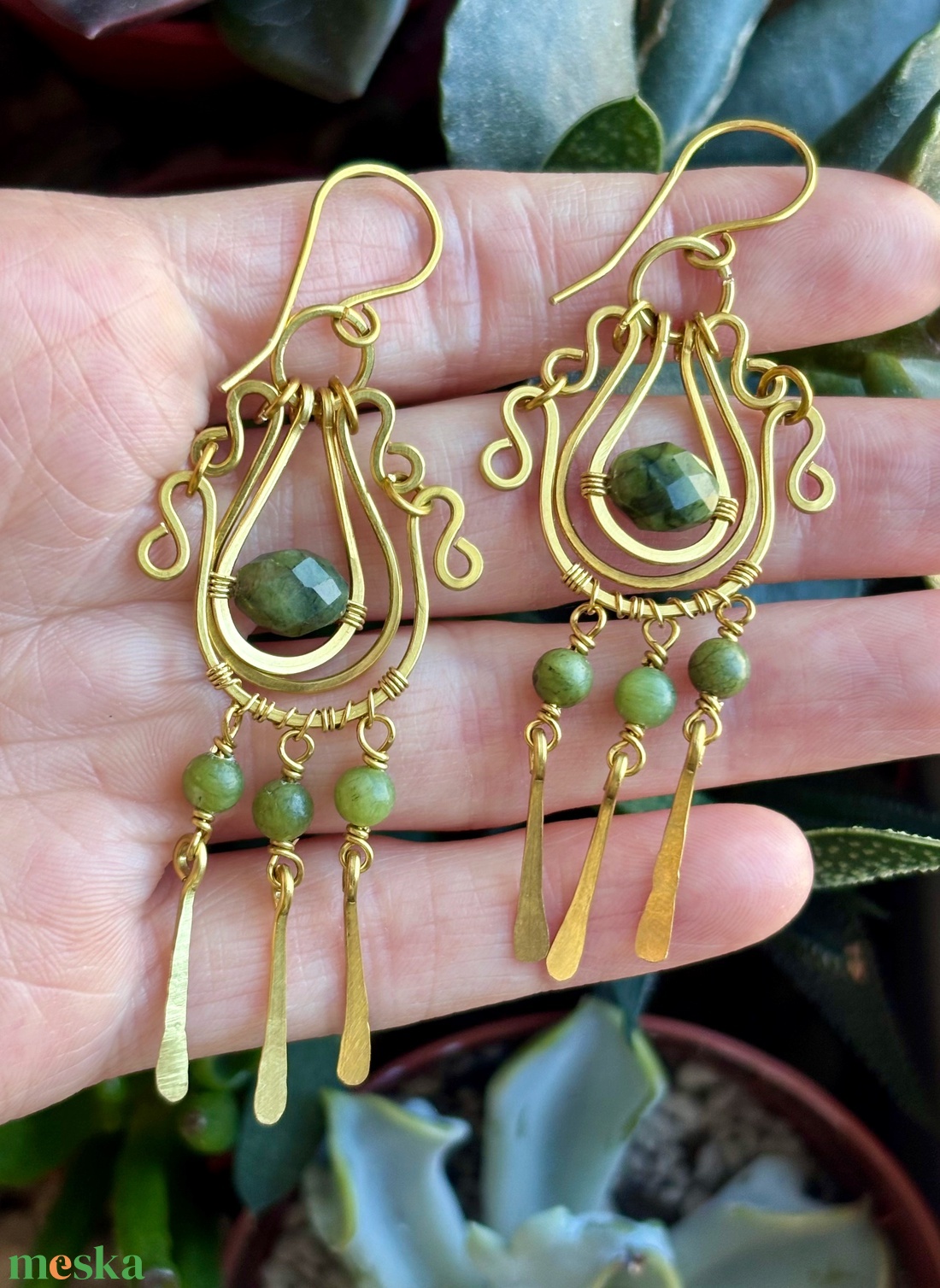 SaraZ // Forest Drop fülbevaló indiai acháttal és déli jádéval - ékszer - fülbevaló - lógó fülbevaló - Meska.hu