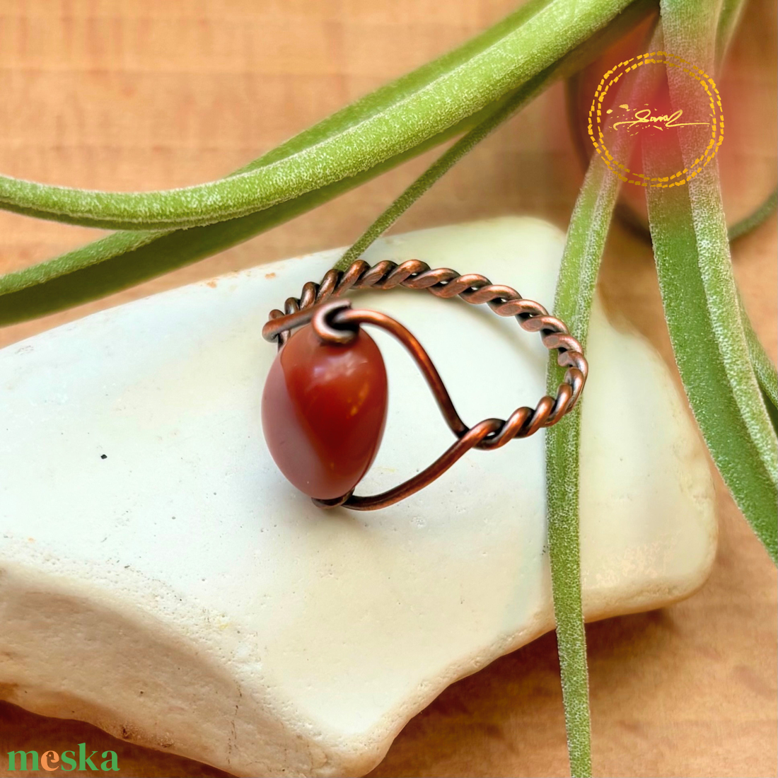 SaraZ // Amber Dune gyűrű alasani acháttal - ékszer - gyűrű - gyöngyös gyűrű - Meska.hu