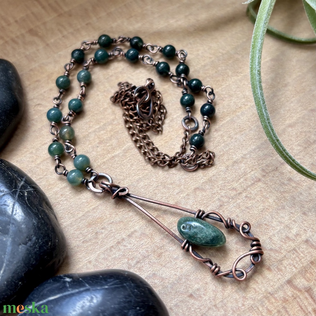 SaraZ // Forest Drop nyaklánc moha acháttal - ékszer - nyaklánc - medálos nyaklánc - Meska.hu