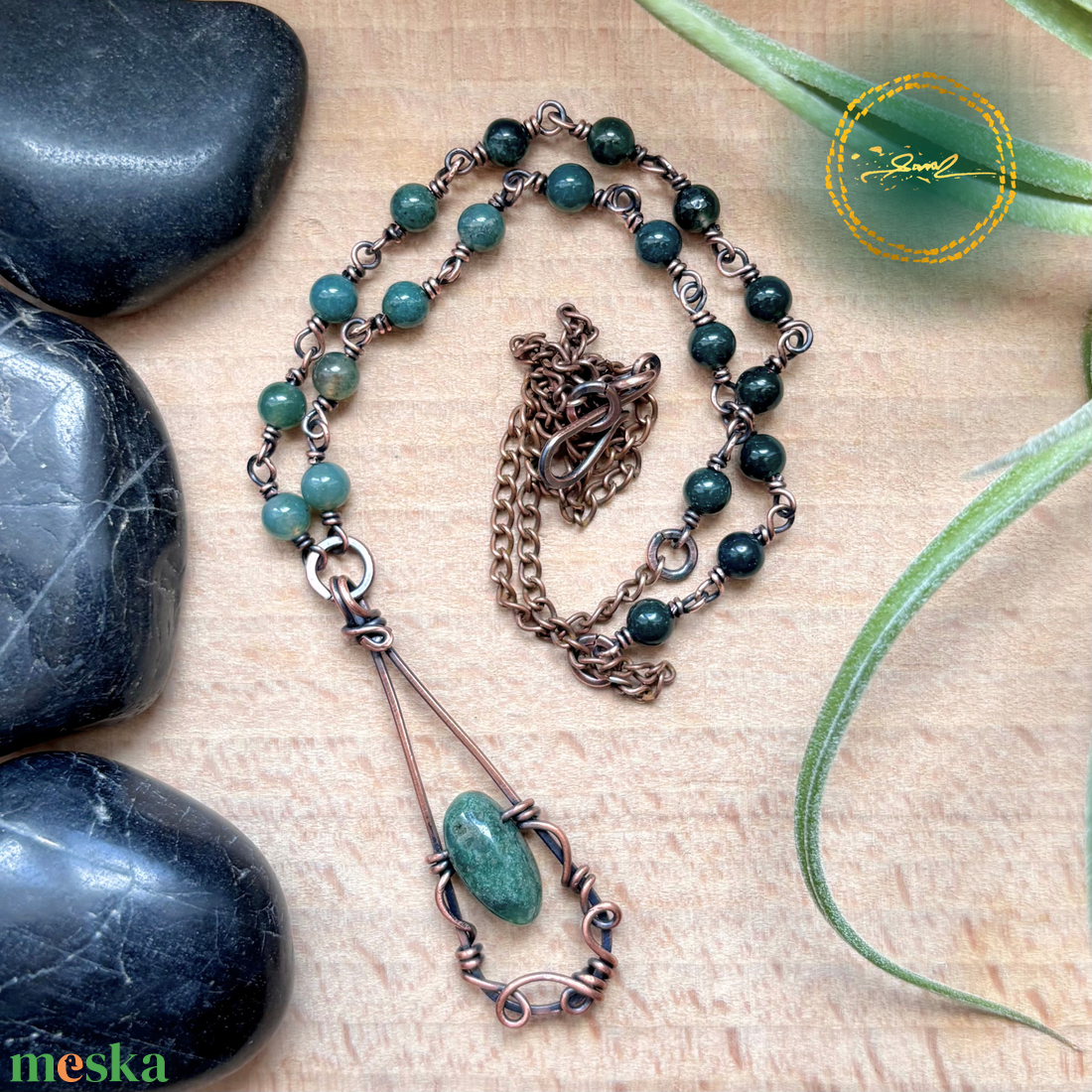 SaraZ // Forest Drop nyaklánc moha acháttal - ékszer - nyaklánc - medálos nyaklánc - Meska.hu