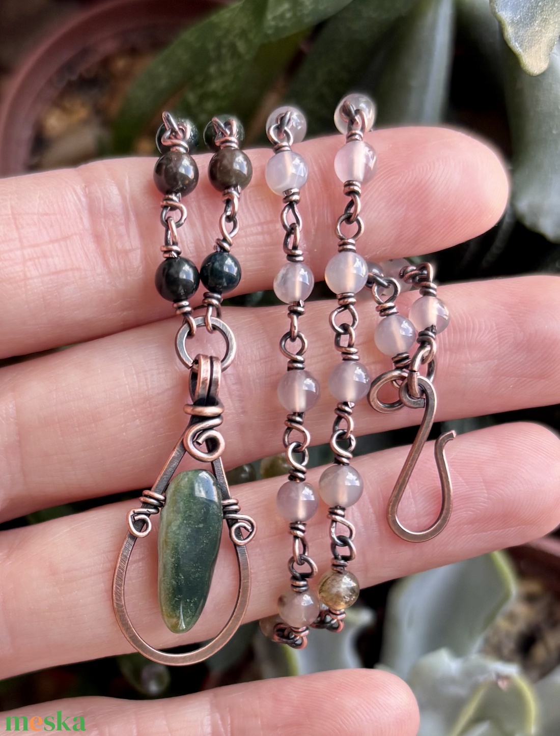 SaraZ // Nomad Lines nyaklánc moha acháttal - ékszer - nyaklánc - medálos nyaklánc - Meska.hu