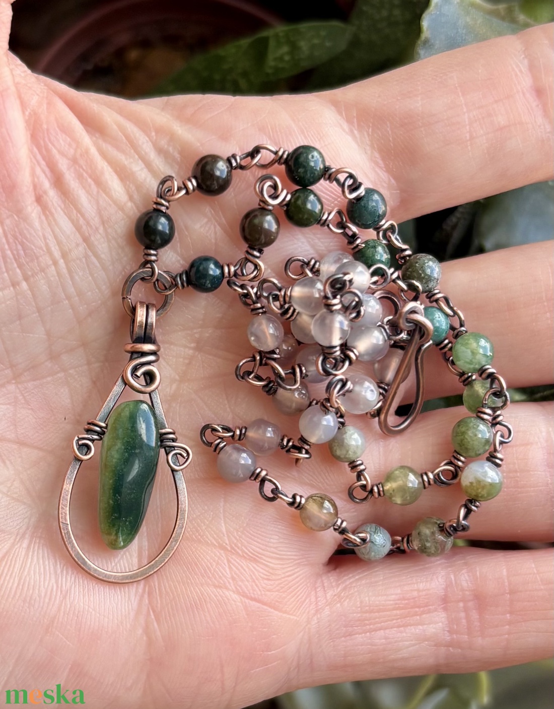 SaraZ // Nomad Lines nyaklánc moha acháttal - ékszer - nyaklánc - medálos nyaklánc - Meska.hu