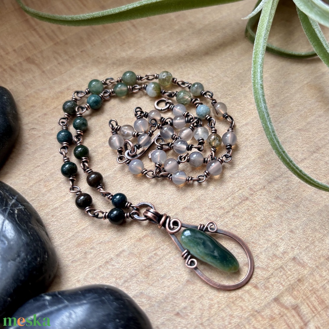 SaraZ // Nomad Lines nyaklánc moha acháttal - ékszer - nyaklánc - medálos nyaklánc - Meska.hu