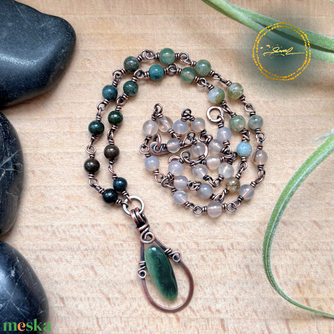 SaraZ // Nomad Lines nyaklánc moha acháttal - ékszer - nyaklánc - medálos nyaklánc - Meska.hu