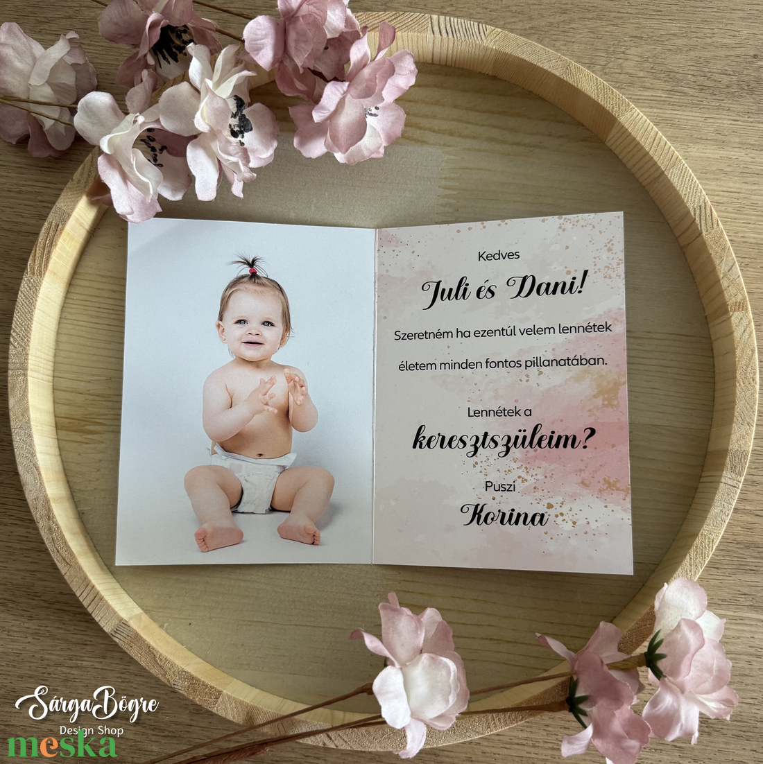 Fényképes keresztszülő felkérő lap+Gyöngyházfényű boríték - baba - mama - keresztelő kellékek - keresztszülő felkérő - Meska.hu