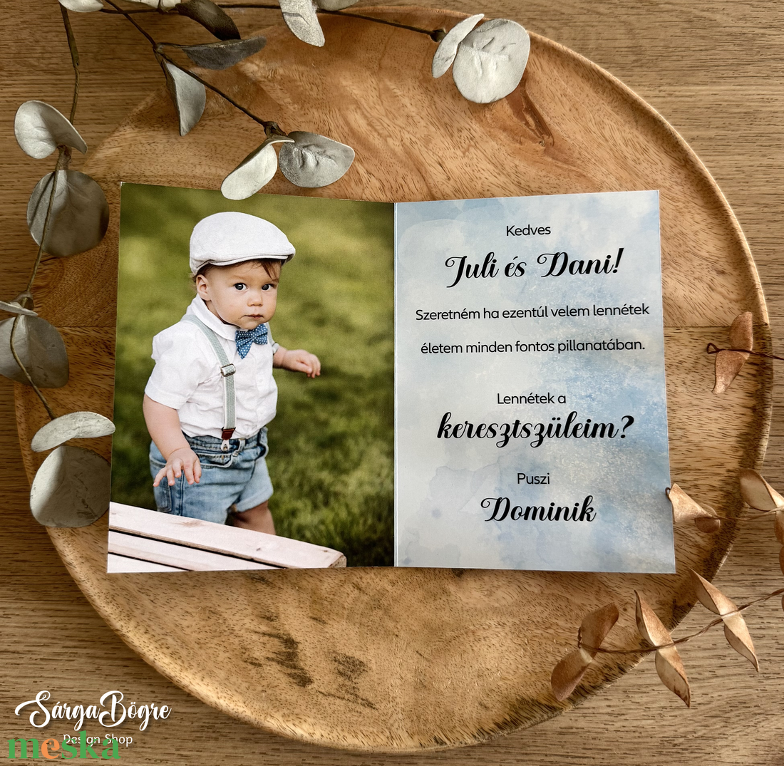 Fényképes keresztszülő felkérő lap+Gyöngyházfényű boríték - baba - mama - keresztelő kellékek - keresztszülő felkérő - Meska.hu