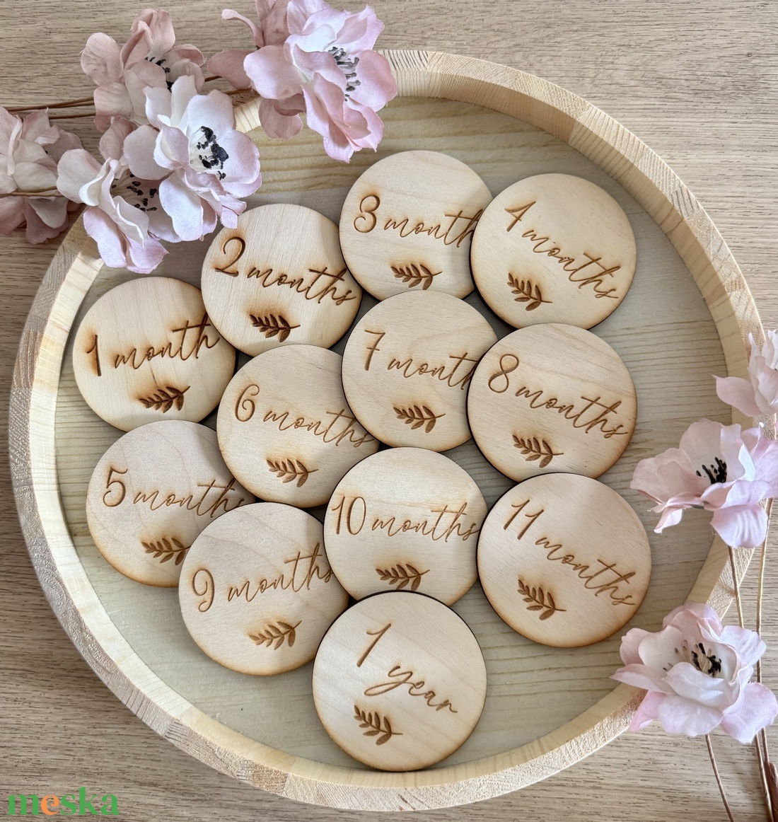 Fa gravírozott hónapkártya szett - baba - mama - babafotózás - baba mérföldkő kártyák - Meska.hu