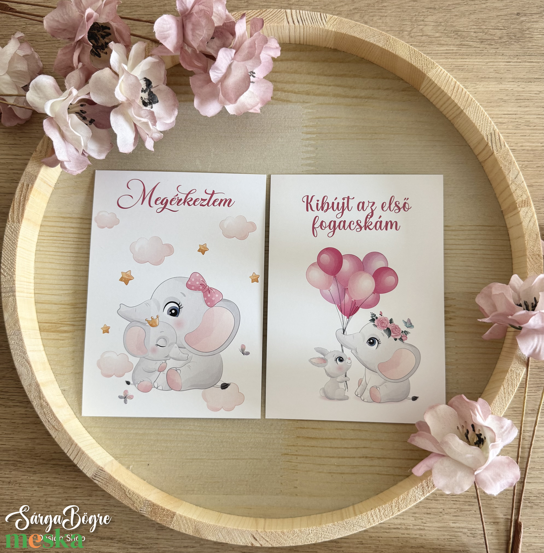 Rózsaszín elefántos hónapkártya és mérföldkő kártya 21db - baba - mama - babafotózás - baba mérföldkő kártyák - Meska.hu