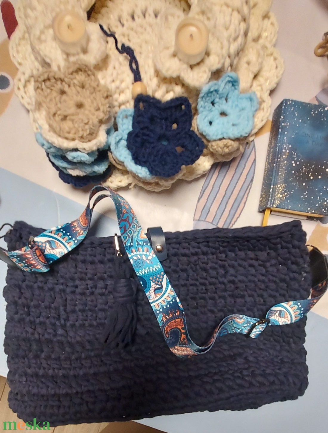 Egyedi, kézműves, horgolt válltáska, kézitáska - táska & tok - kézitáska & válltáska - nagy pakolós táska - Meska.hu