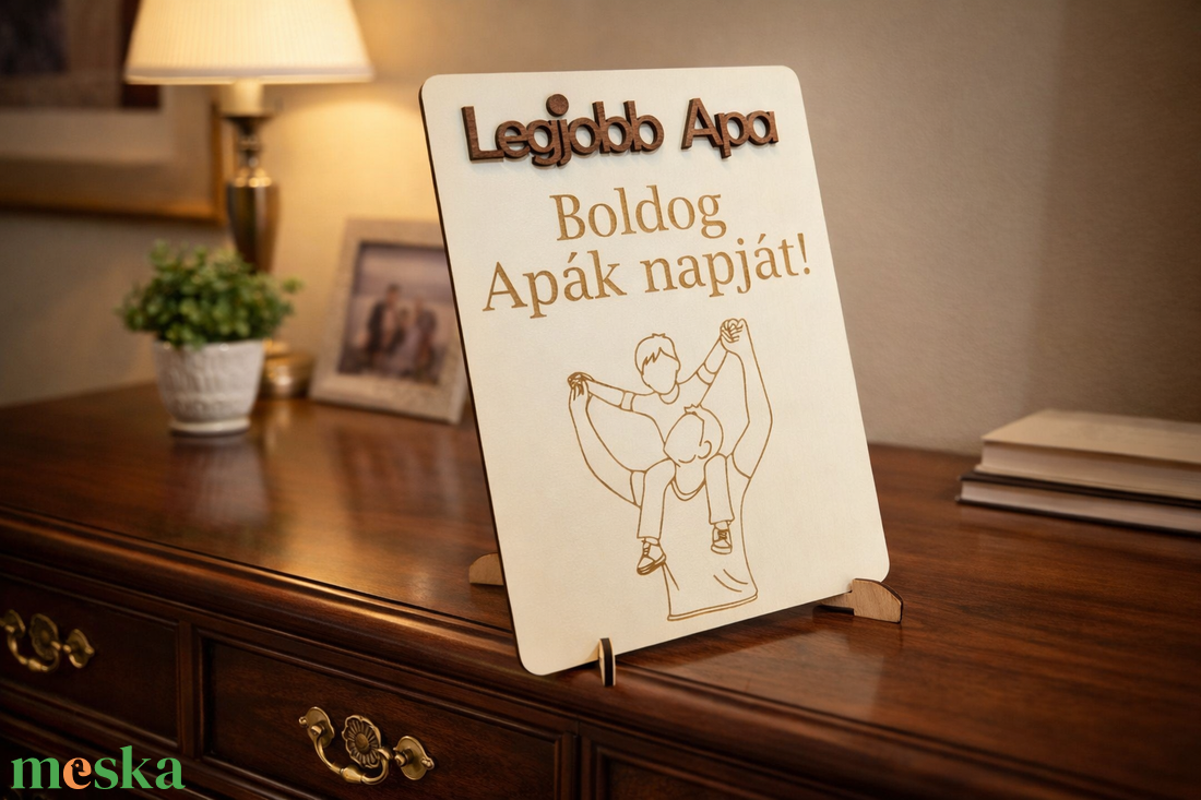 Apák Napi Tábla (Legjobb Apa fehér) - otthon & életmód - dekoráció - asztal és polc dekoráció - gravírozott táblák - Meska.hu