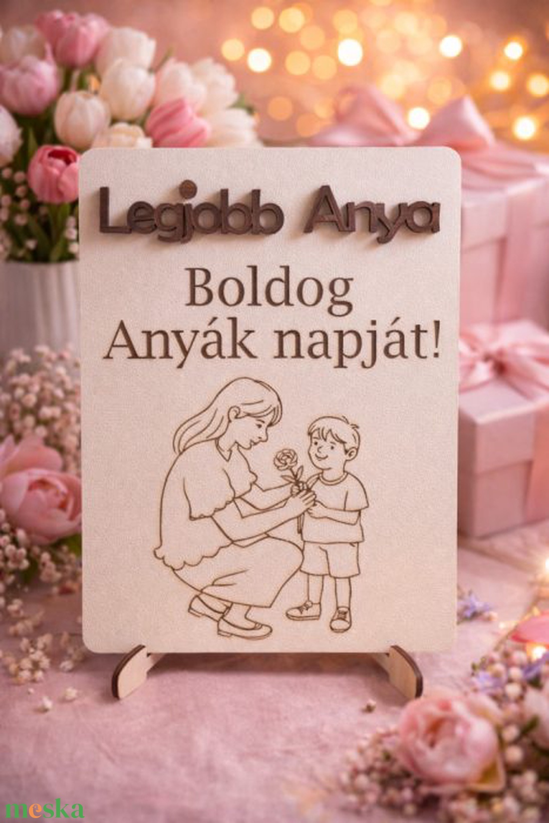 Anyák Napi Tábla (Legjobb Anya fehér) - otthon & életmód - dekoráció - asztal és polc dekoráció - gravírozott táblák - Meska.hu