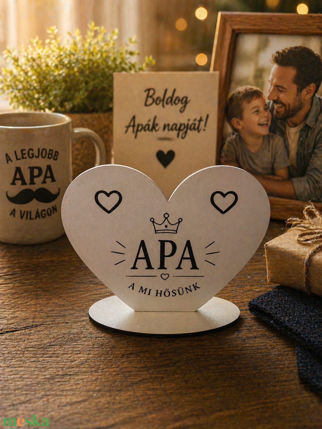 Apák Napja Szív Tábla - otthon & életmód - dekoráció - asztal és polc dekoráció - gravírozott táblák - Meska.hu
