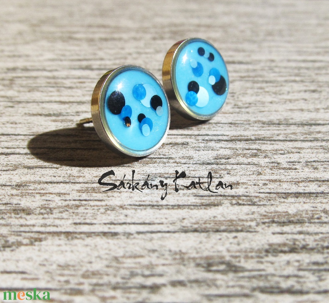 Bedugós kis kék, pöttyös fülbevaló  - ékszer - fülbevaló - pötty fülbevaló - Meska.hu