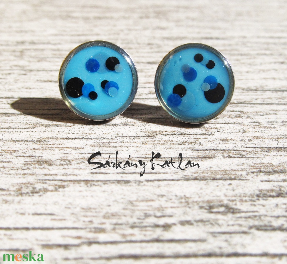 Bedugós kis kék, pöttyös fülbevaló  - ékszer - fülbevaló - pötty fülbevaló - Meska.hu