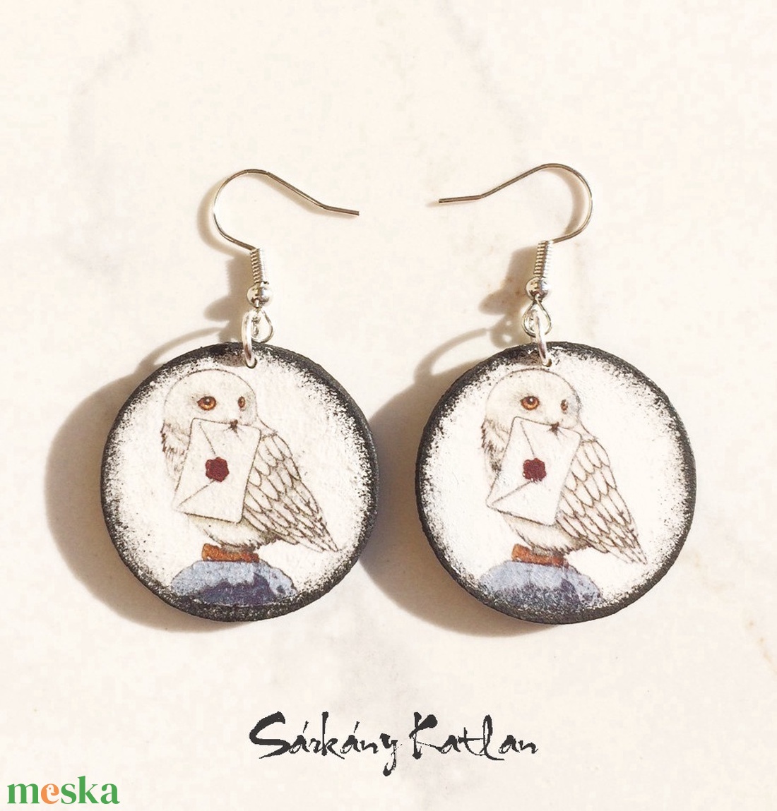 Hedwig fülbevaló - ékszer - fülbevaló - lógós kerek fülbevaló - Meska.hu Hedwig fülbevaló - ékszer - fülbevaló - lógós kerek fülbevaló - Meska.hu