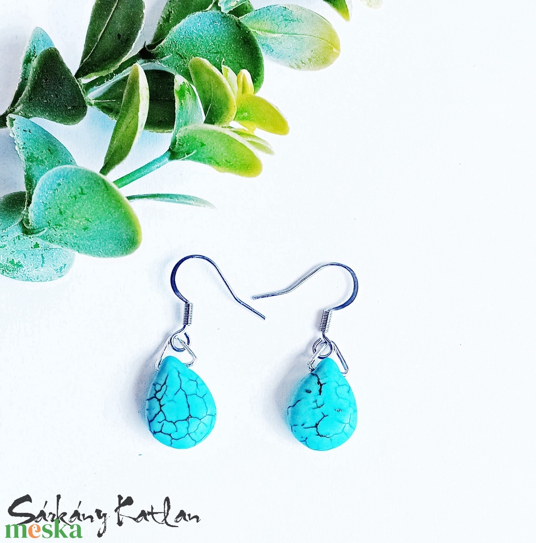 Türkiz csepp fülbevaló - ékszer - fülbevaló - lógó fülbevaló - Meska.hu