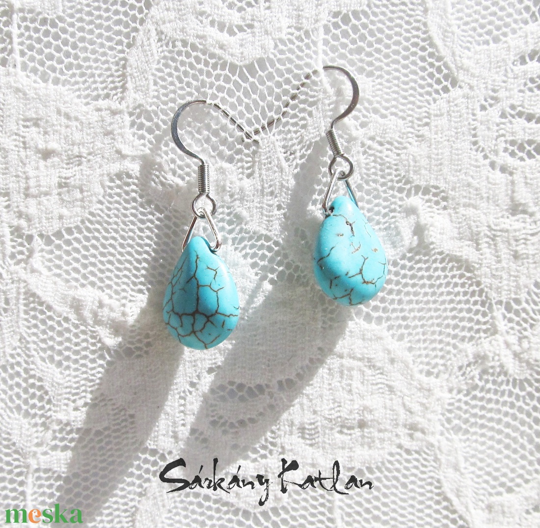 Türkiz csepp fülbevaló - ékszer - fülbevaló - lógó fülbevaló - Meska.hu