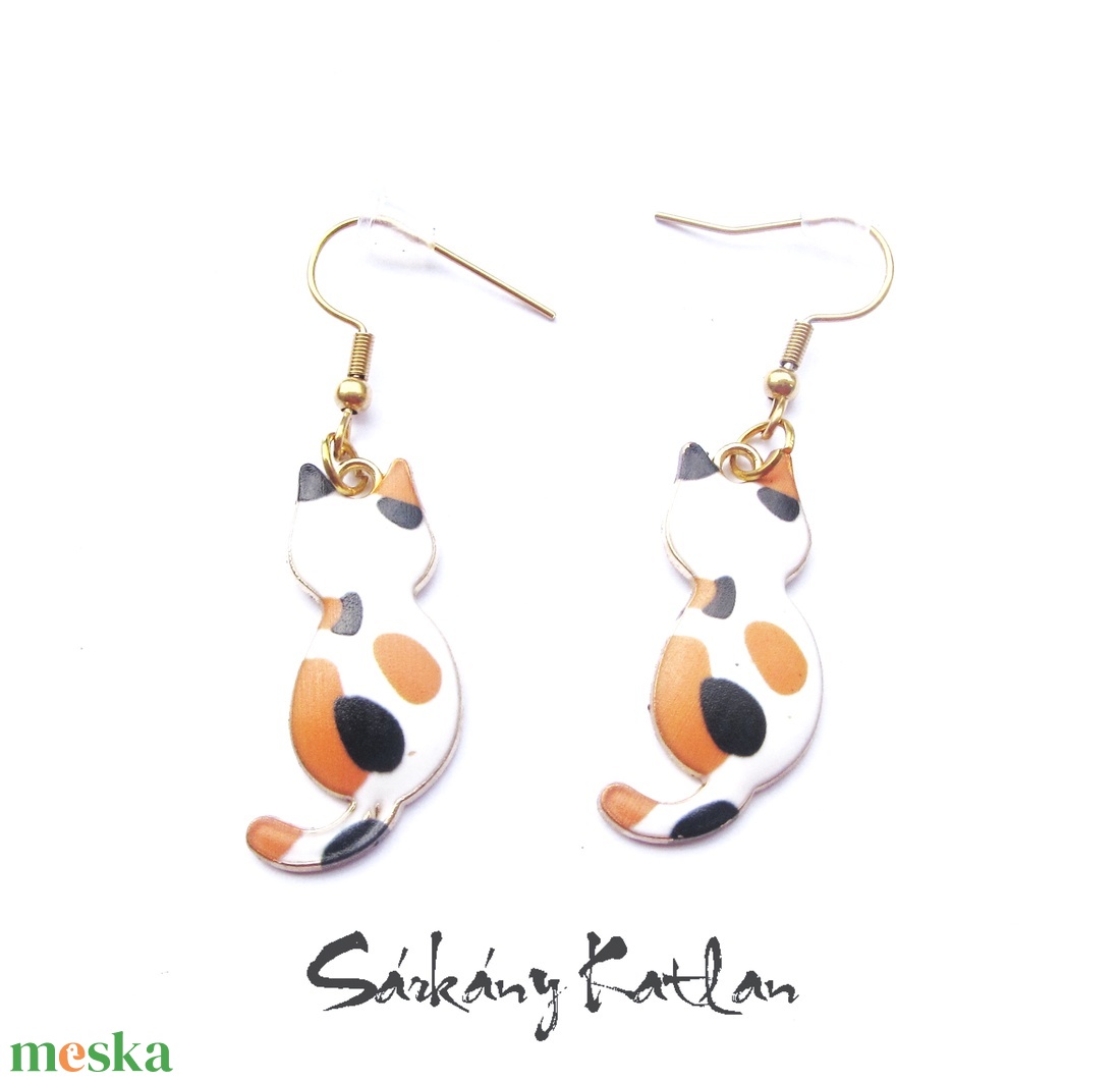 Kalikó cica fülbevaló - ékszer - fülbevaló - lógó fülbevaló - Meska.hu