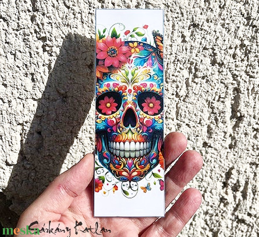 Koponya virágokkal karton könyvjelző - könyv & zene - könyvjelző - Meska.hu