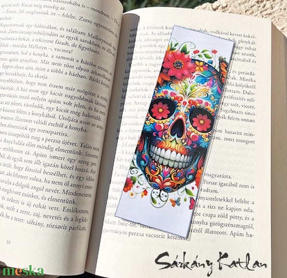 Koponya virágokkal karton könyvjelző - könyv & zene - könyvjelző - Meska.hu
