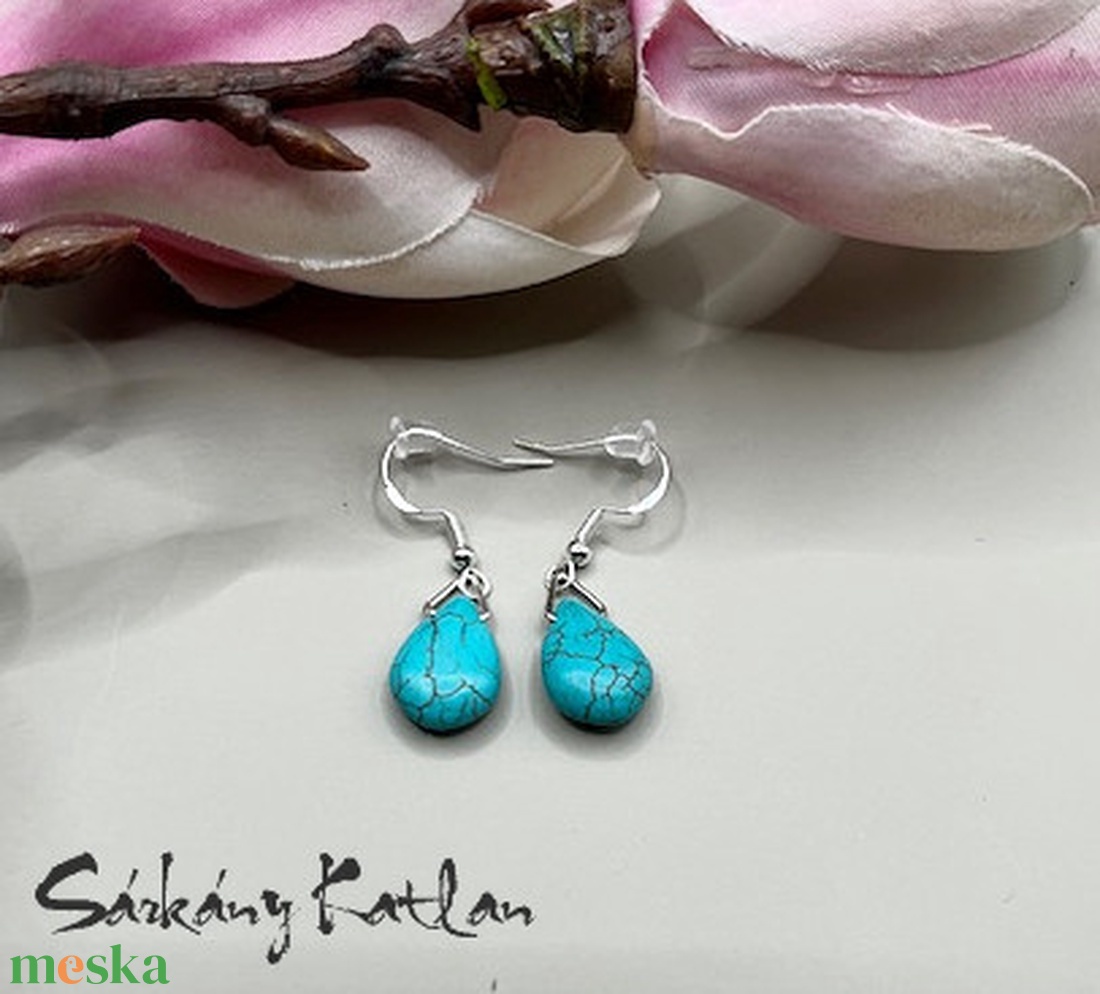 Türkiz csepp fülbevaló - ékszer - fülbevaló - lógó fülbevaló - Meska.hu