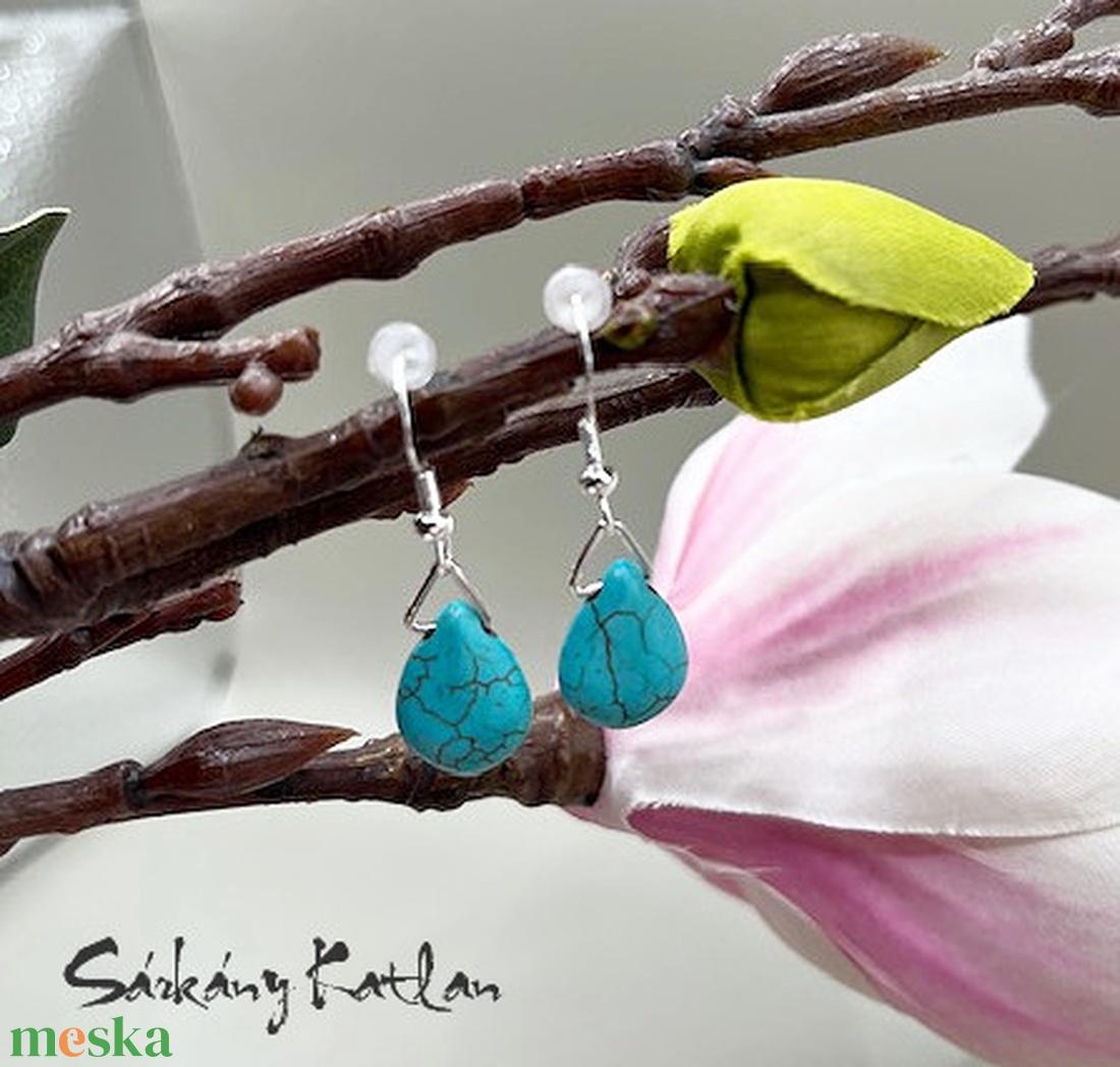 Türkiz csepp fülbevaló - ékszer - fülbevaló - lógó fülbevaló - Meska.hu