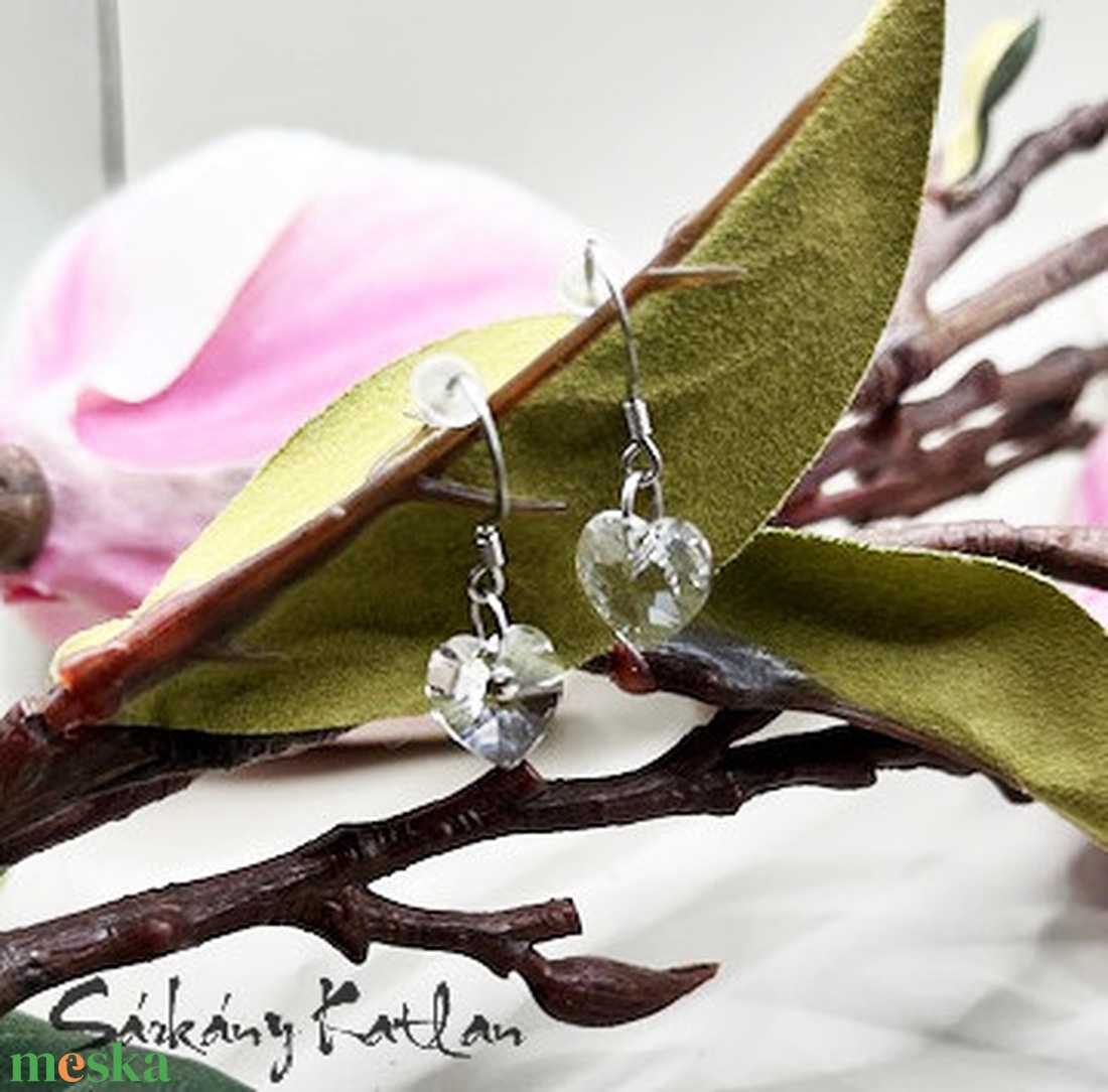 Swarovski kristály szív fülbevaló - ékszer - fülbevaló - lógó fülbevaló - Meska.hu