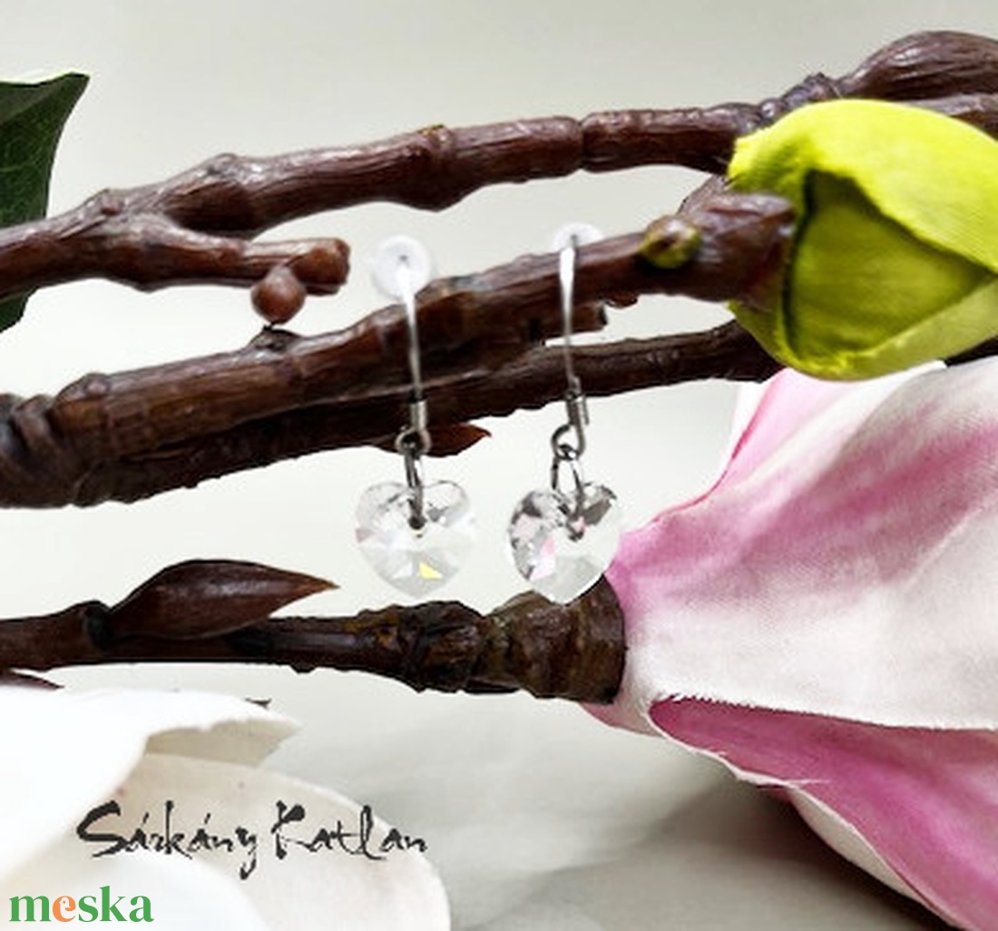 Swarovski kristály szív fülbevaló - ékszer - fülbevaló - lógó fülbevaló - Meska.hu