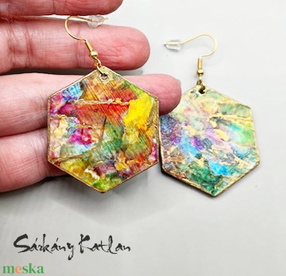 Színkavalkád méhsejt fülbevaló - ékszer - fülbevaló - lógó fülbevaló - Meska.hu