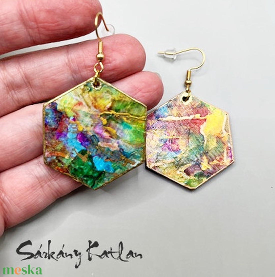 Színkavalkád méhsejt fülbevaló - ékszer - fülbevaló - lógó fülbevaló - Meska.hu