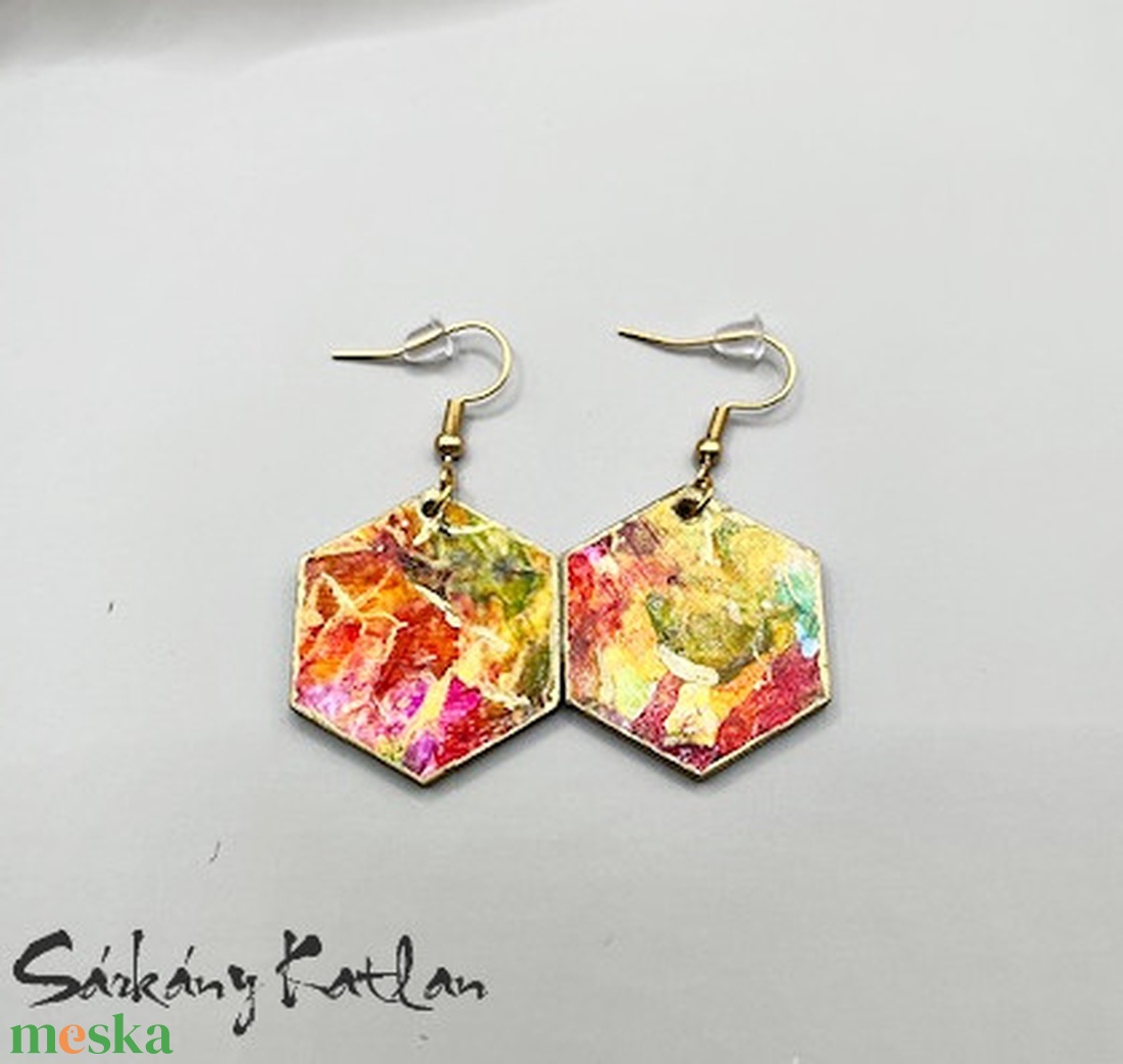 Színkavalkád méhsejt fülbevaló - ékszer - fülbevaló - lógó fülbevaló - Meska.hu