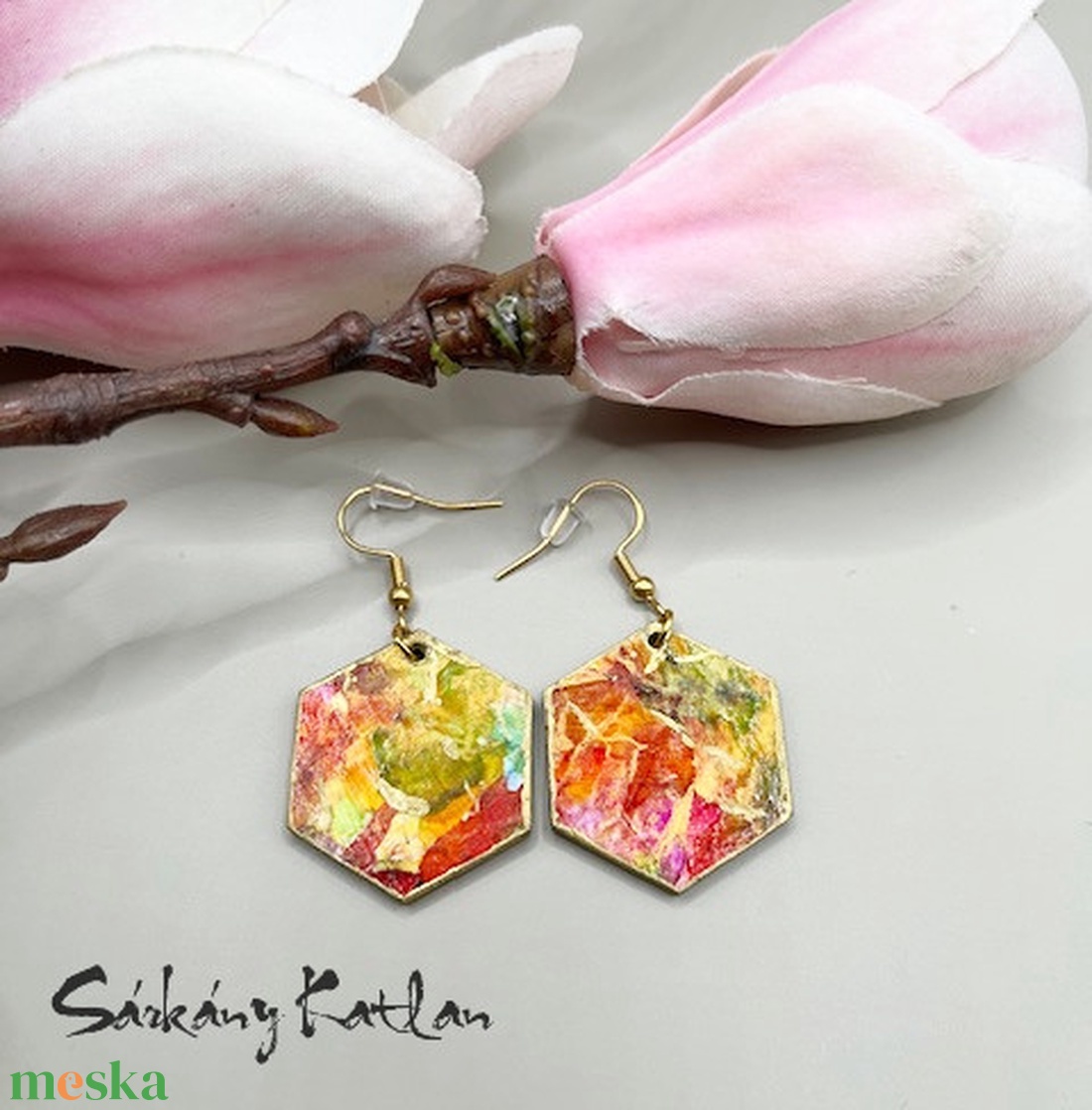Színkavalkád méhsejt fülbevaló - ékszer - fülbevaló - lógó fülbevaló - Meska.hu
