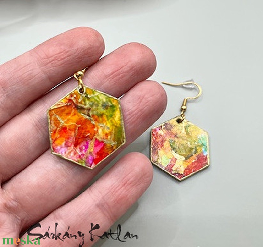 Színkavalkád méhsejt fülbevaló - ékszer - fülbevaló - lógó fülbevaló - Meska.hu